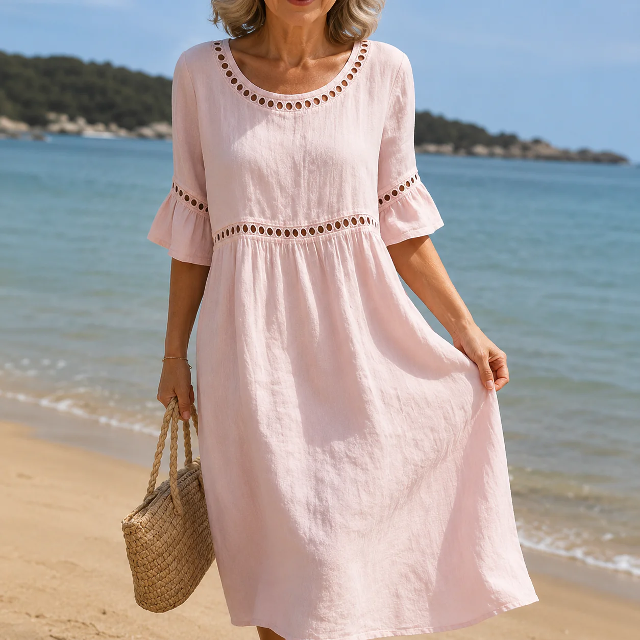 Helena | Vestido largo de lino con efecto de vientre plano