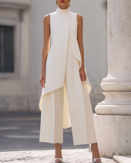 Valentina | Mono elegante con top de cuello alto drapeado