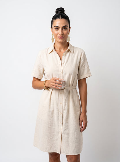 Valmont Gallery™ Vestido camisero de lino crema