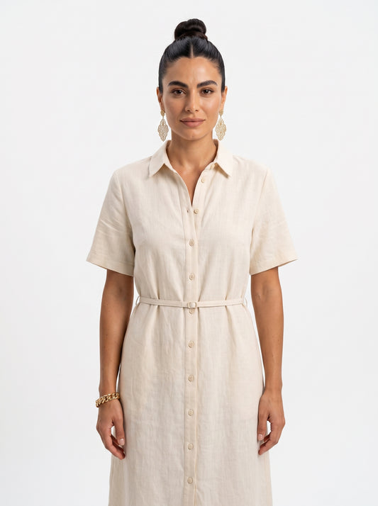 Valmont Gallery™ Vestido camisero de lino crema