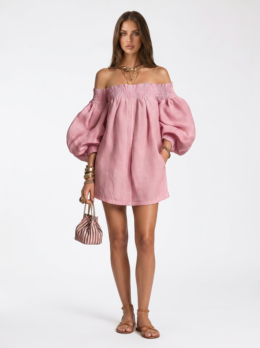 Mini vestido rosa con mangas farol de Valmont Gallery