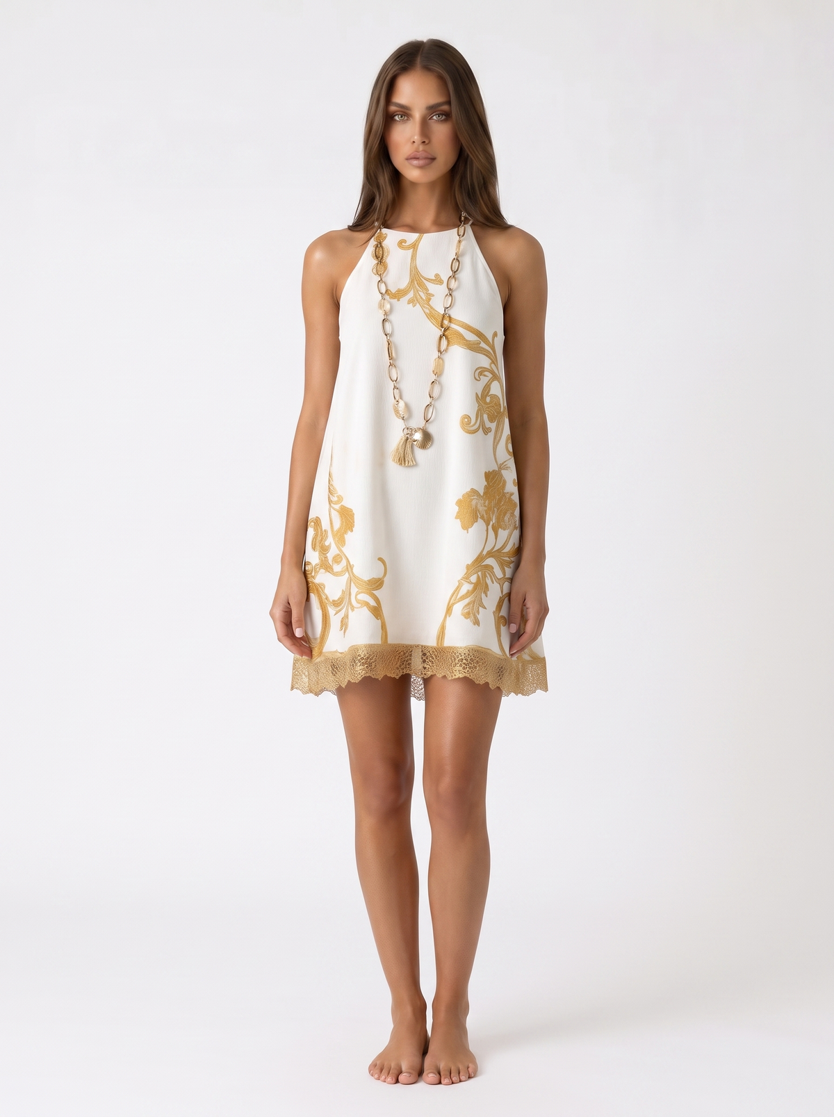 Mini vestido con estampados dorados de Valmont Gallery