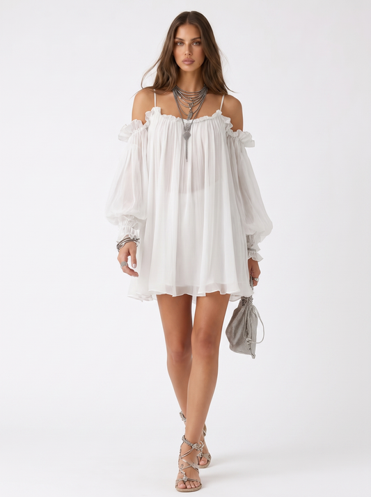 Mini vestido bohemio blanco de Valmont Gallery