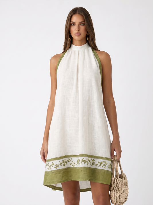 Mini vestido sin mangas verde y blanco de Valmont Gallery