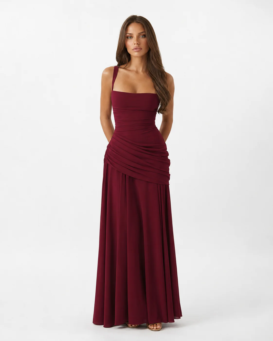 ENIE | Vestido largo con escote cuadrado fruncido