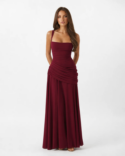 ENIE | Vestido largo con escote cuadrado fruncido