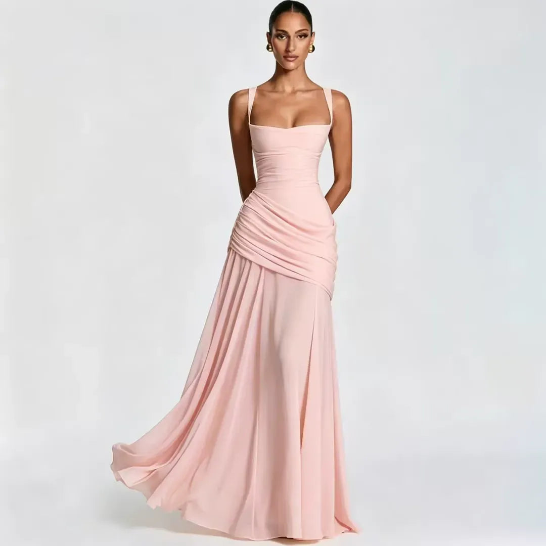 ENIE | Vestido largo con escote cuadrado fruncido