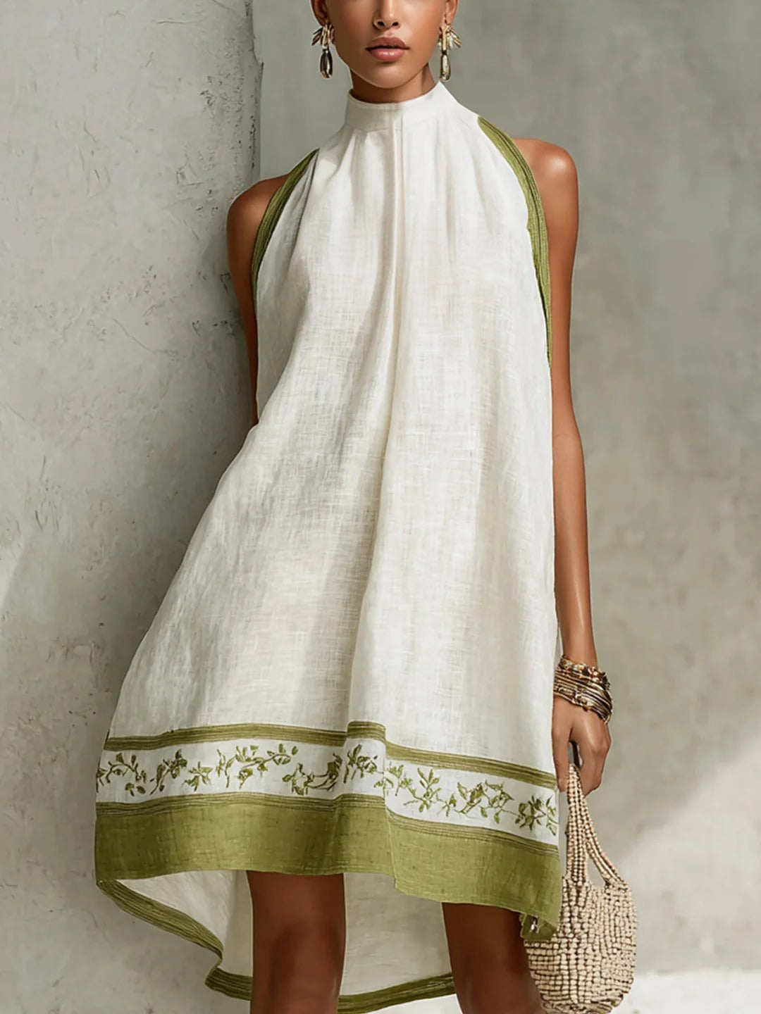 Mini vestido sin mangas verde y blanco de Valmont Gallery