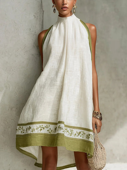 Mini vestido sin mangas verde y blanco de Valmont Gallery