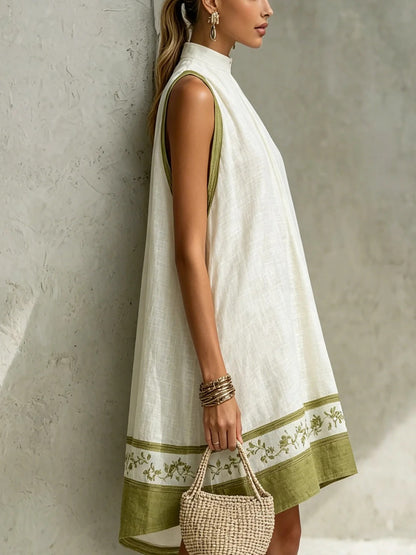 Mini vestido sin mangas verde y blanco de Valmont Gallery