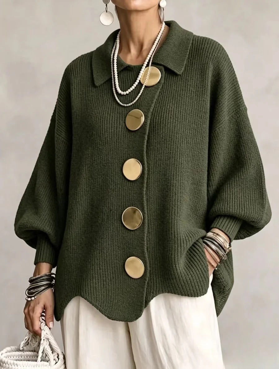 Isidora | Cárdigan extragrande con cuello y grandes botones metálicos