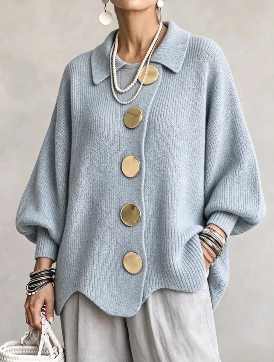 Isidora | Cárdigan extragrande con cuello y grandes botones metálicos