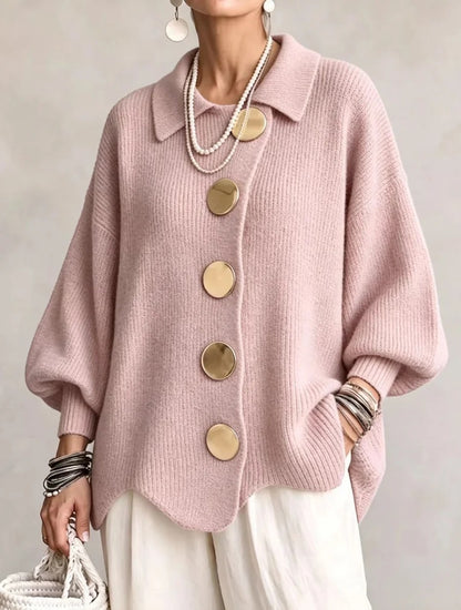Isidora | Cárdigan extragrande con cuello y grandes botones metálicos