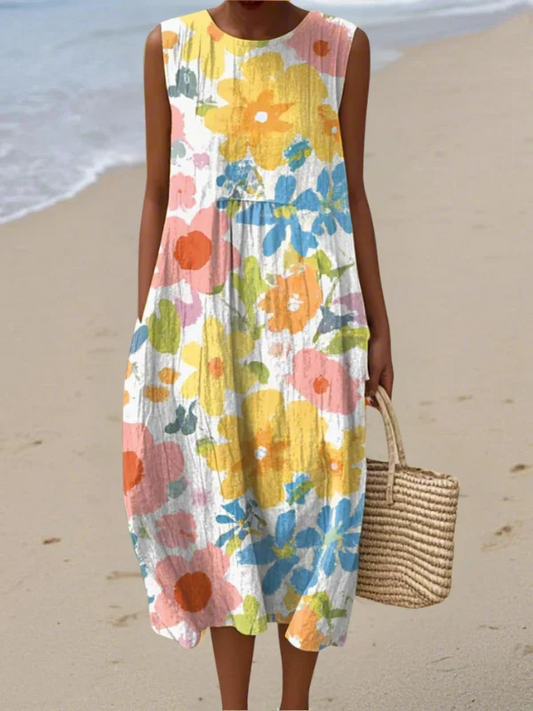 Emilia™ | Vestido midi floral en tonos pastel
