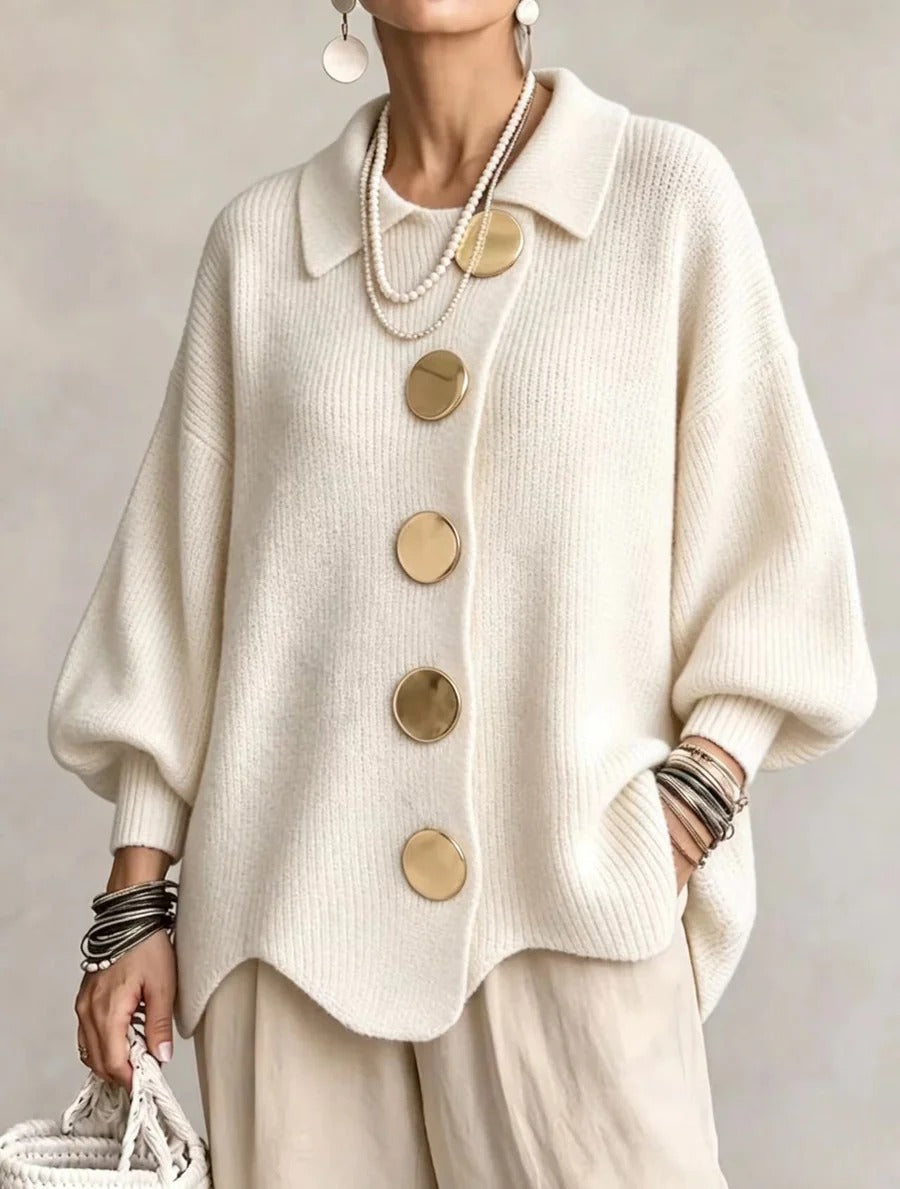 Isidora | Cárdigan extragrande con cuello y grandes botones metálicos