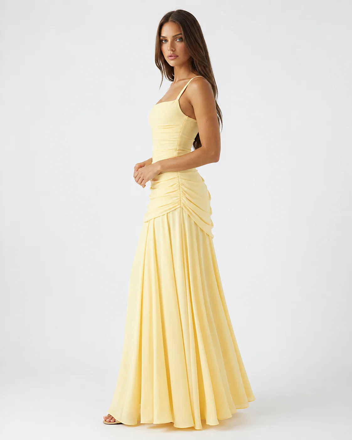 ENIE | Vestido largo con escote cuadrado fruncido