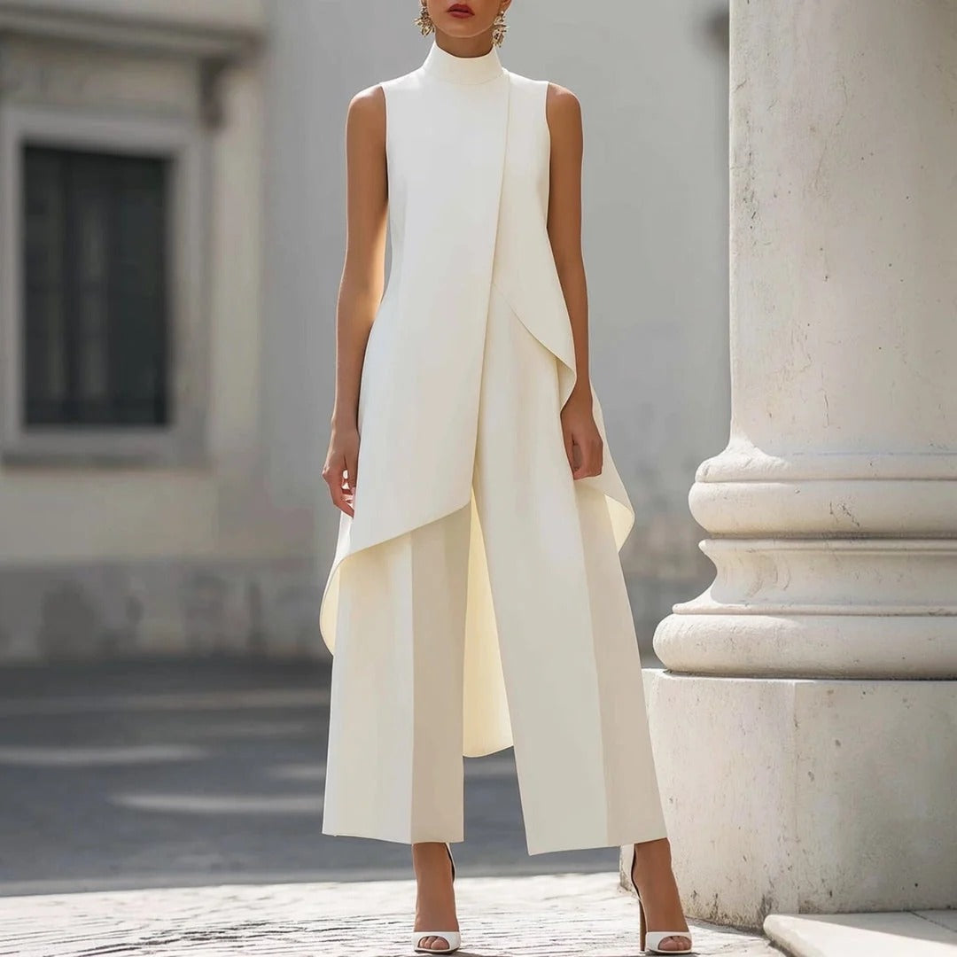 Catalina | Conjunto de jersey de cuello alto y pantalón palazzo para mujer