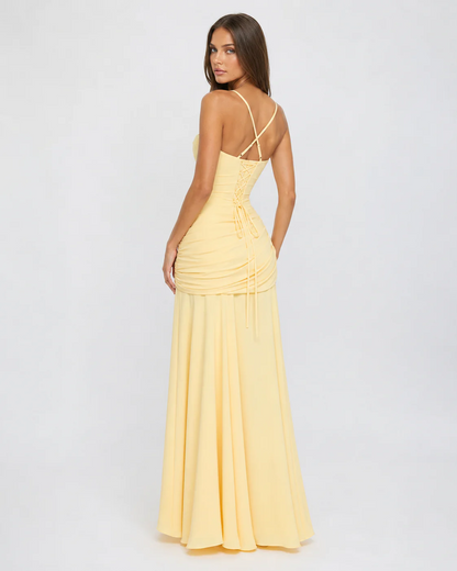 ENIE | Vestido largo con escote cuadrado fruncido