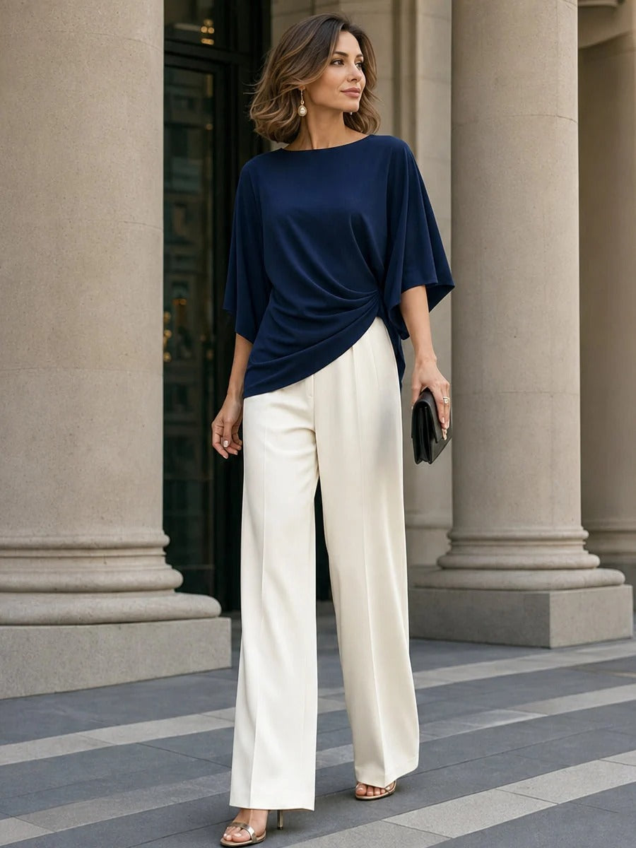 Gabriela | Conjunto de blusa drapeada y pantalon ancho