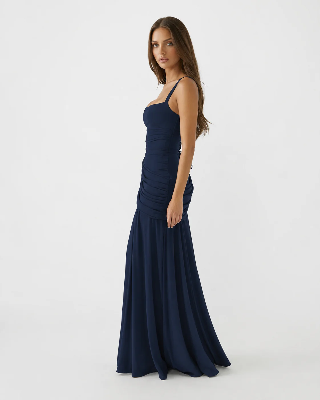 ENIE | Vestido largo con escote cuadrado fruncido