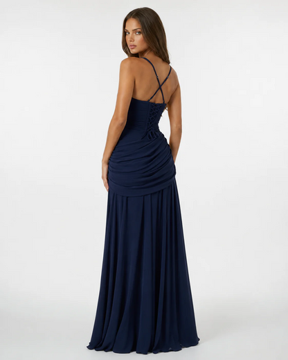 ENIE | Vestido largo con escote cuadrado fruncido