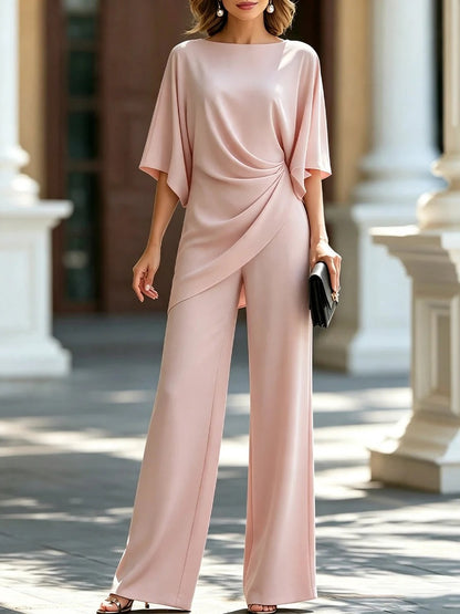 Gabriela | Conjunto de blusa drapeada y pantalon ancho