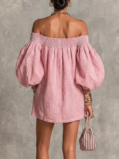 Mini vestido rosa con mangas farol de Valmont Gallery