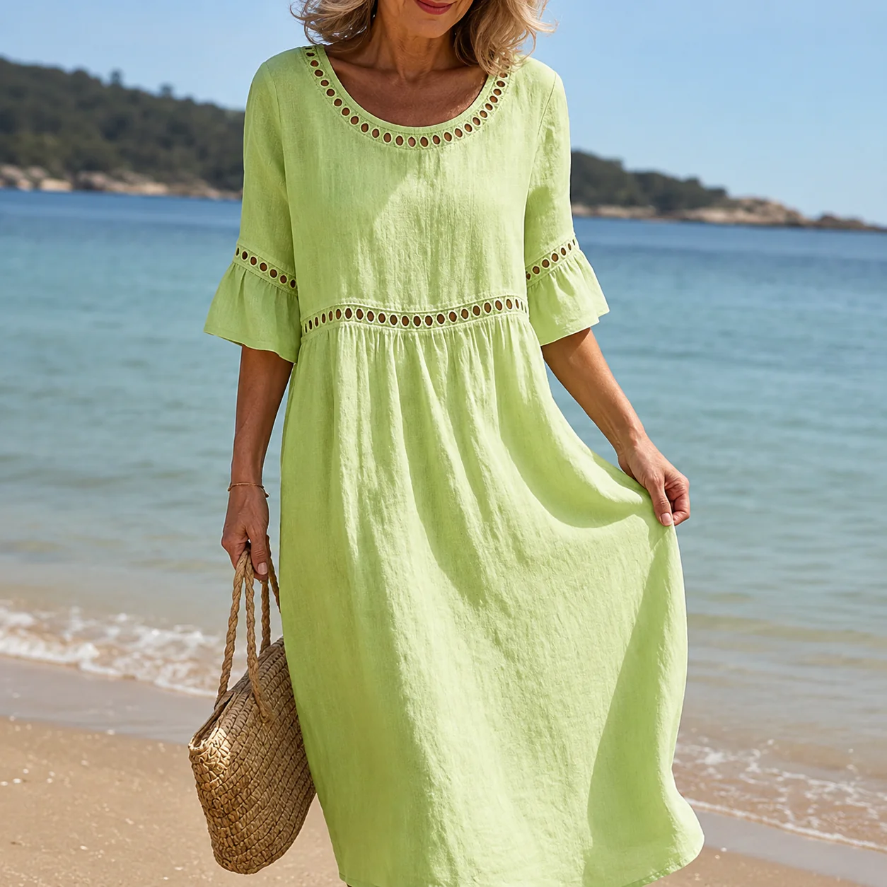 Helena | Vestido largo de lino con efecto de vientre plano