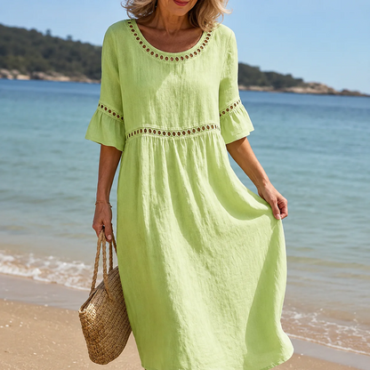 Helena | Vestido largo de lino con efecto de vientre plano