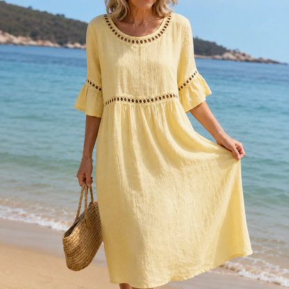 Helena | Vestido largo de lino con efecto de vientre plano