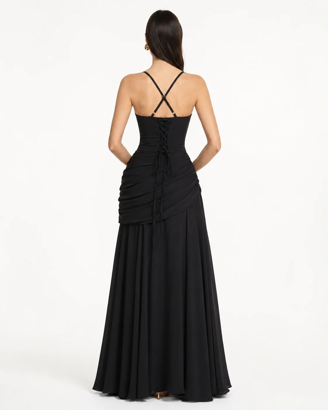ENIE | Vestido largo con escote cuadrado fruncido