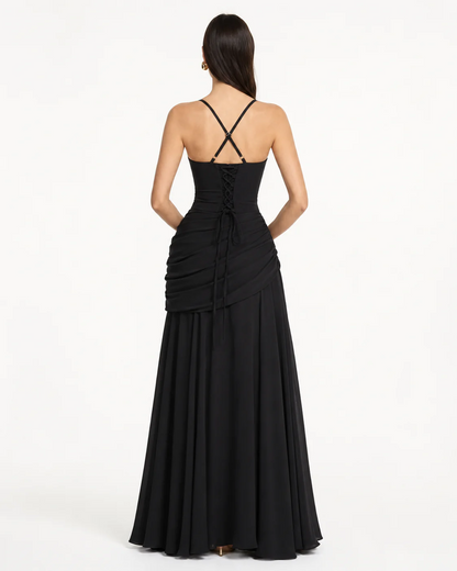 ENIE | Vestido largo con escote cuadrado fruncido