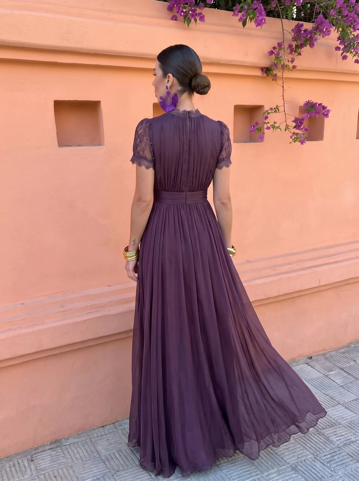 Cayetana | Vestido largo de gasa de cuello alto para mujer