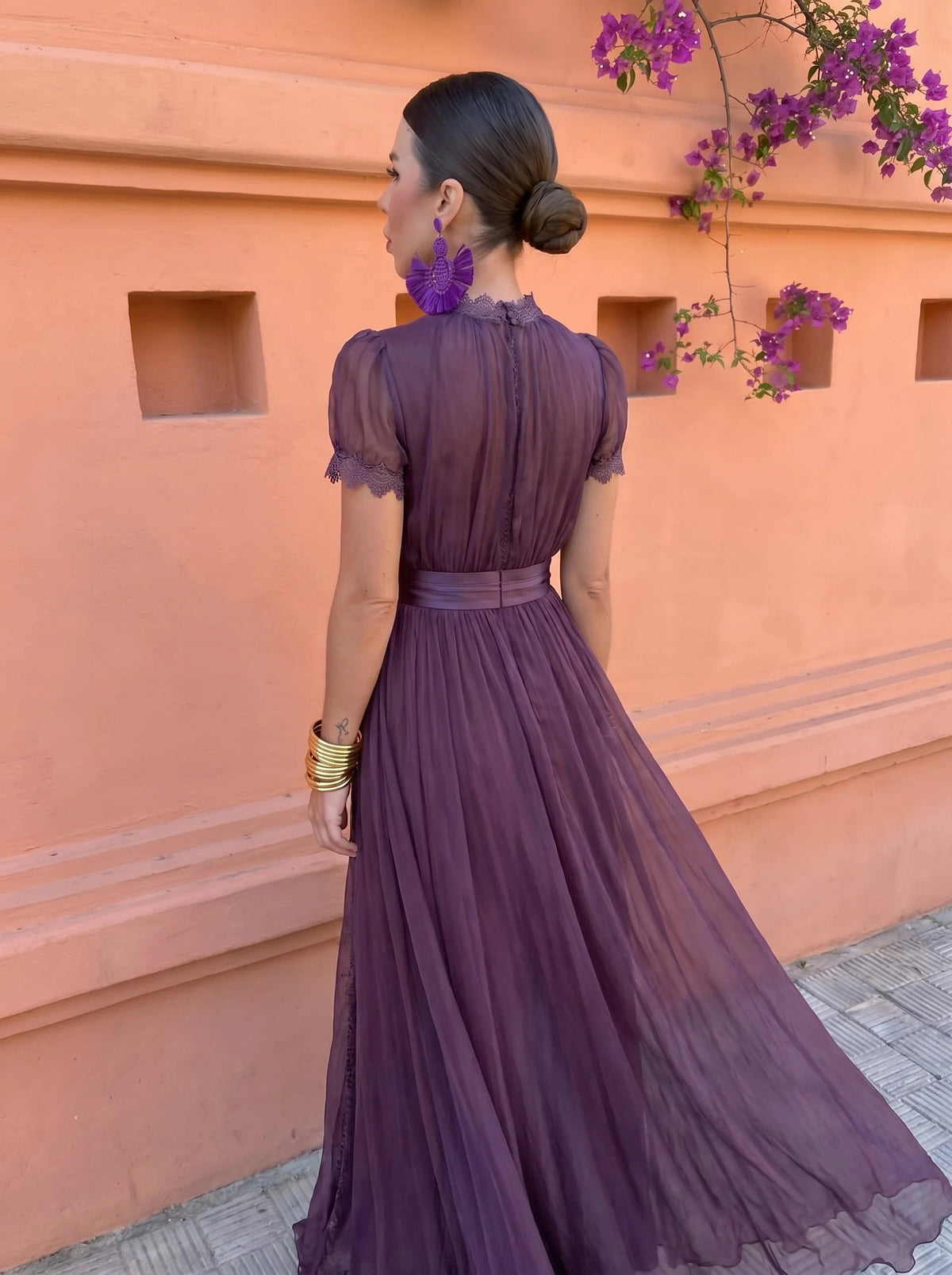 Cayetana | Vestido largo de gasa de cuello alto para mujer