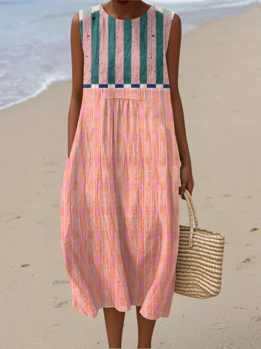 Lidia™ | Vestido midi de rayas en tonos pastel