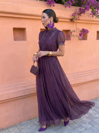 Cayetana | Vestido largo de gasa de cuello alto para mujer